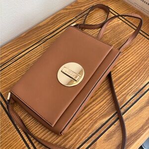 kate spade Tan/Brown Leather Crossbody with Gold-Tone Disc Clasp